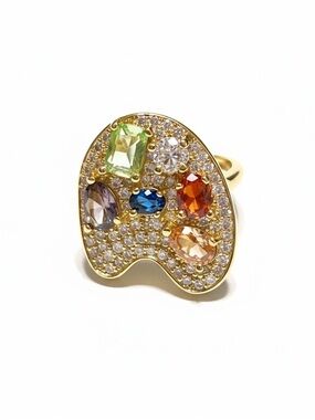 GOLD PALETTE COLORFUL CZ ADJUSTABLE RING
